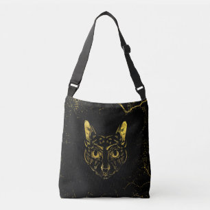 Sac Ajustable Noir et chat de Sphynx d'or sur Egypitan grunge
