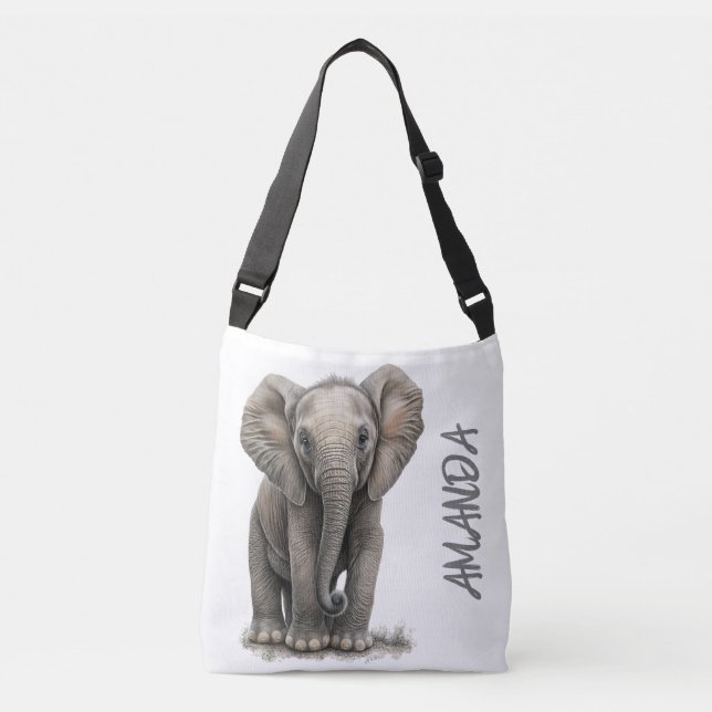 Sac Ajustable Nom personnalisé Eléphant Aquarelle Cute (Devant)