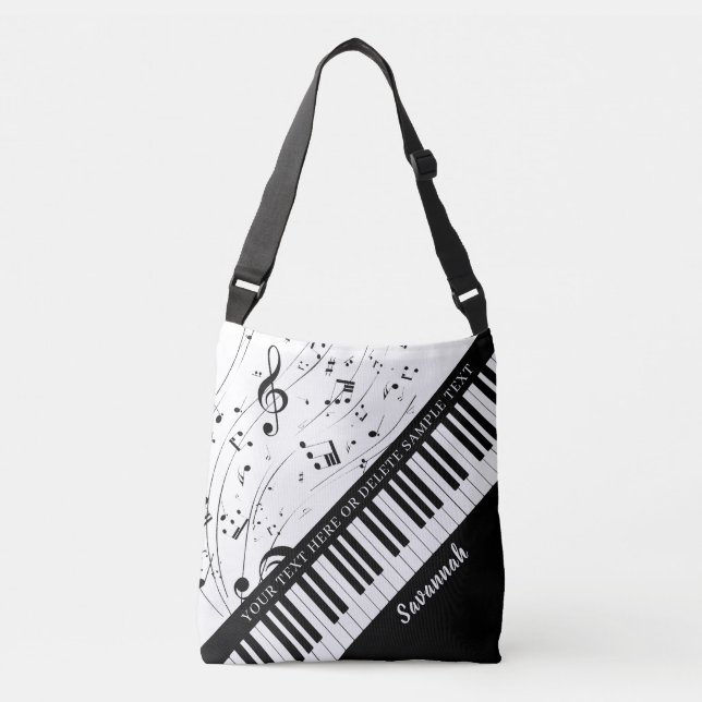 Sac Ajustable Notes de musique pour piano Nom de script noir bla (Devant)