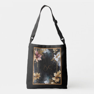 Sac Ajustable or noir luxueux agate floral marbre
