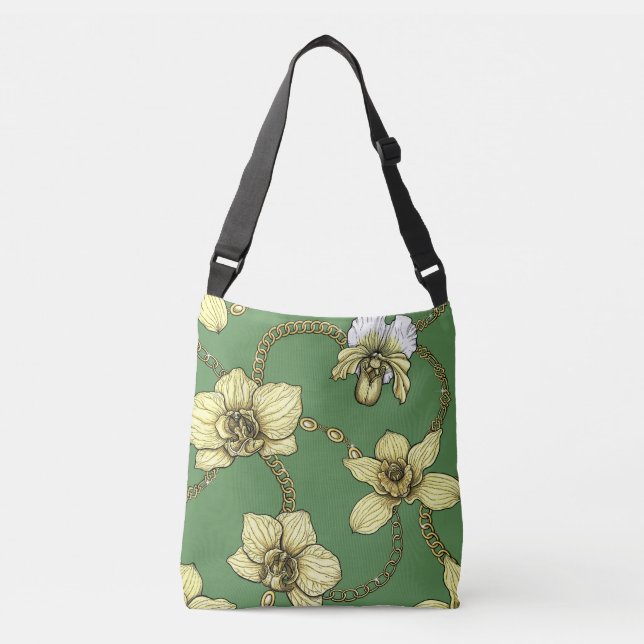 Sac Ajustable Orchidées et chaînes, jaune et vert kelly (Devant)