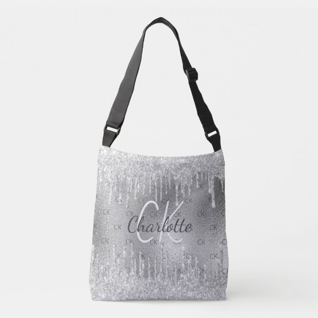 Sac Ajustable Paillettes argentées élégantes monogramme  (Devant)