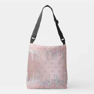 Sac Ajustable Paillettes en or rose coulent monogramme élégant a