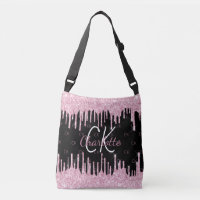 Paillettes roses noires gouttes monogramme élégant
