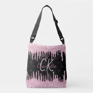 Sac Ajustable Paillettes roses noires gouttes monogramme élégant