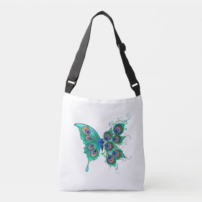 Sac Ajustable Papillon aux plumes de paon vert (Devant)