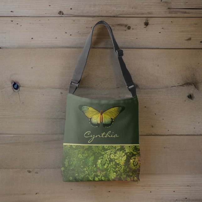 Sac Ajustable Papillon vert or avec Monogramme de feuillage Boho (Créateur téléchargé)