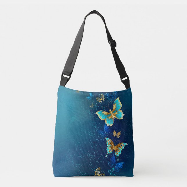 Sac Ajustable Papillons d'or sur un Arrière - plan bleu (Devant)