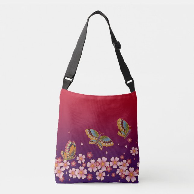Sac Ajustable Papillons Japonais Au Milieu De Sakura Fleurit Rou (Devant)