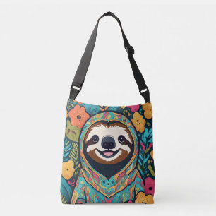 Sac Ajustable Paresseux mignon entouré de fleurs
