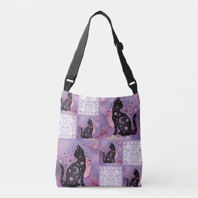Sac Ajustable Patchwork de chats cosmiques pourpres (Devant)