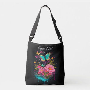Sac Ajustable peindre des papillons turquoise jolies fleurs rose