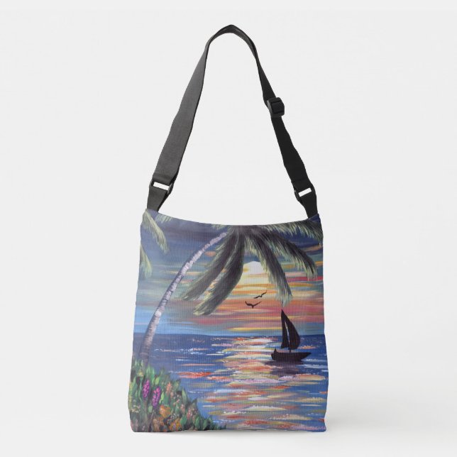 Sac Ajustable Peinture d'océan de coucher du soleil de palmiers (Devant)