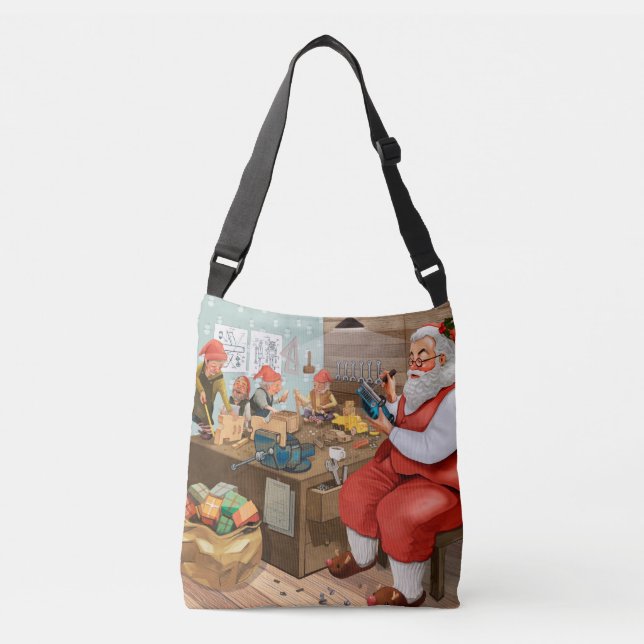 Sac Ajustable Père Noël Et Elfes Fabriquent Des Jouets | Noël (Devant)
