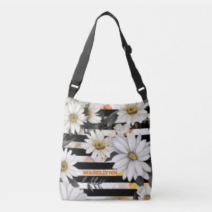 Sac Ajustable Personnalisé moderne marguerite noir et blanc rayé
