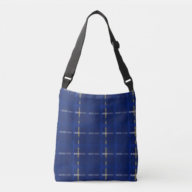 Sac Ajustable plaid en bleu sur blues, or & argent (Devant)