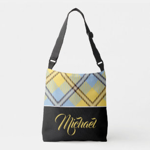 Sac Ajustable Plaid Tartan Personnalisé Nom Noir Jaune Bleu