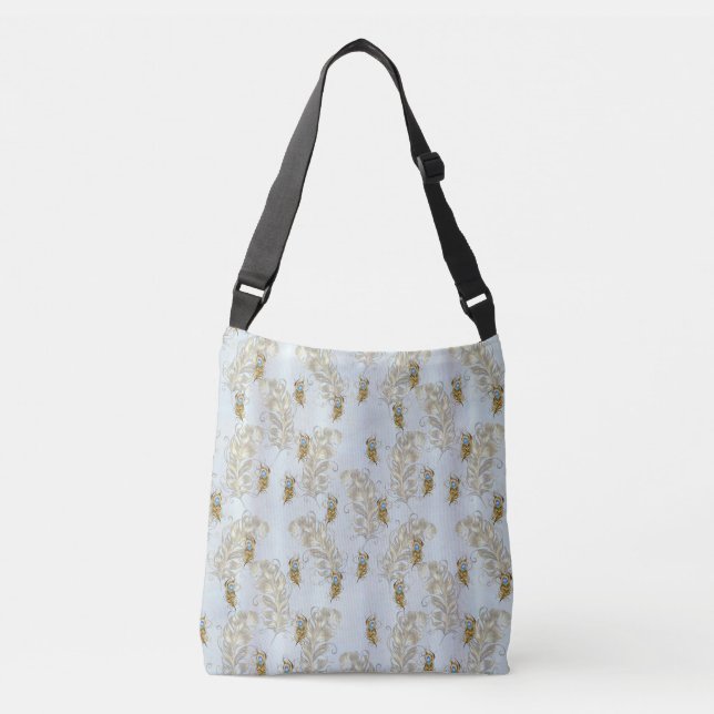 Sac Ajustable Plumes de paon doré et Feuilles (Devant)
