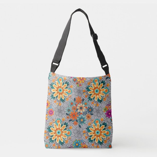 Sac Ajustable Pots de fleurs multicolores motif. gris noir BG (Devant)