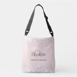 Sac Ajustable Poudre de strass argent or rose monogramme nom