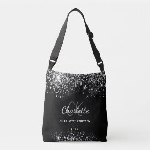 Sac Ajustable Poussière de glitter argent noir monogramme initia