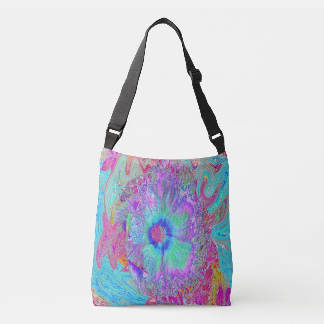 Sac Ajustable Psychédélique rétro arc-en-ciel bleu Hibiscus (Devant)
