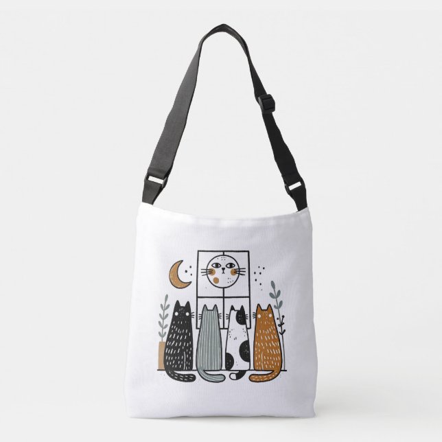 Sac Ajustable Quatre chats regardent la Pleine lune (Devant)