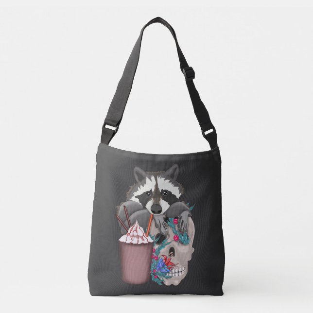 Sac Ajustable Raccoon avec l'igname et un crâne en fleurs (2) (Devant)