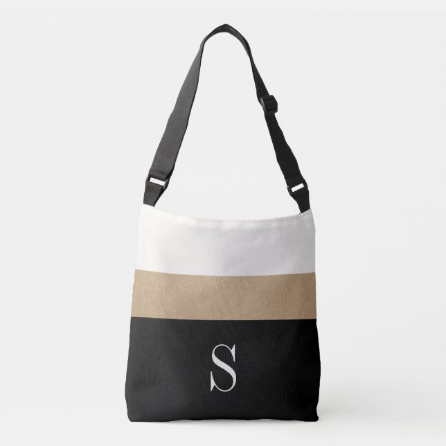 Sac Ajustable Rayure moderne d'or de noir de monogramme (Devant)