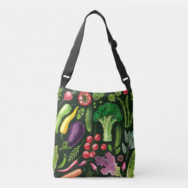 Sac Ajustable Récolte de légumes et d'herbes sur le noir (Devant)