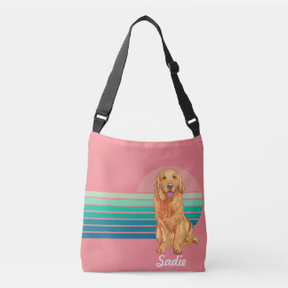 Sac Ajustable Retriever doré Nom personnalisé Rayure Rétro Rose
