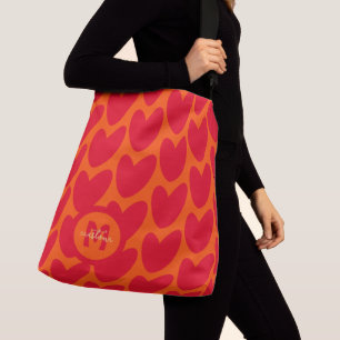 Sac Ajustable Retro Orange Super Red Hearts Nom sur Monogramme