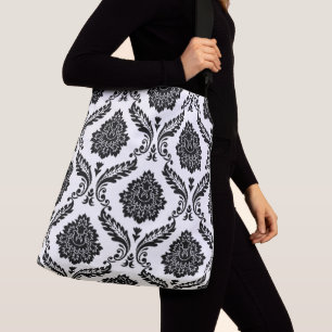 Sac Ajustable Rococo Damassé Grand Motif Noir sur Blanc