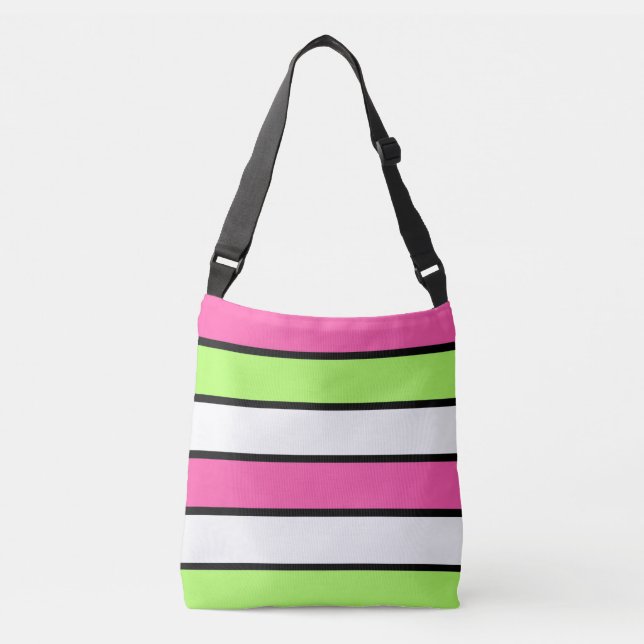 Sac Ajustable Rose chaud, vert citron, noir et blanc rayures (Devant)