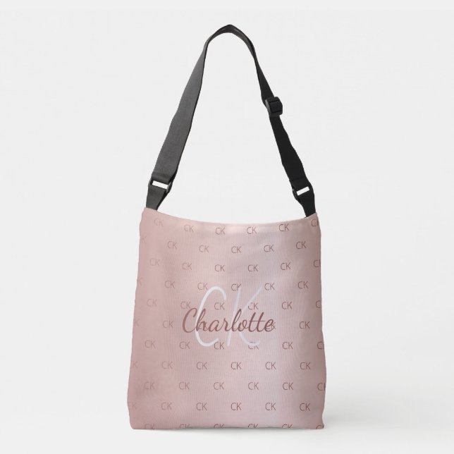 Sac Ajustable Rose or monogramme nom élégant (Devant)