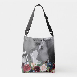 Sac Ajustable Rose Pâle Bourgogne Floral Élégant Photo Mr & Mrs