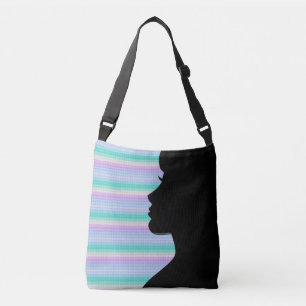 Sac Ajustable Silhouette de femme sur rayures turquoise et bleue