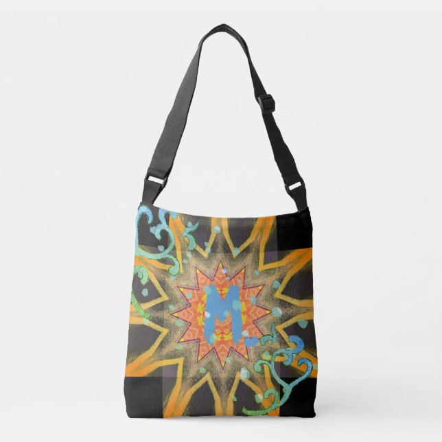 Sac Ajustable Soleil Jaune, Feuille & Étoiles Vertes Monogramme (Devant)