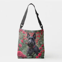 Terrier Écossais Noir Dans Les Roses Rouges,