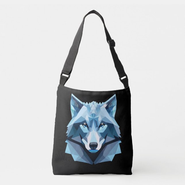 Sac Ajustable Tête de loup géométrique bleue (Devant)