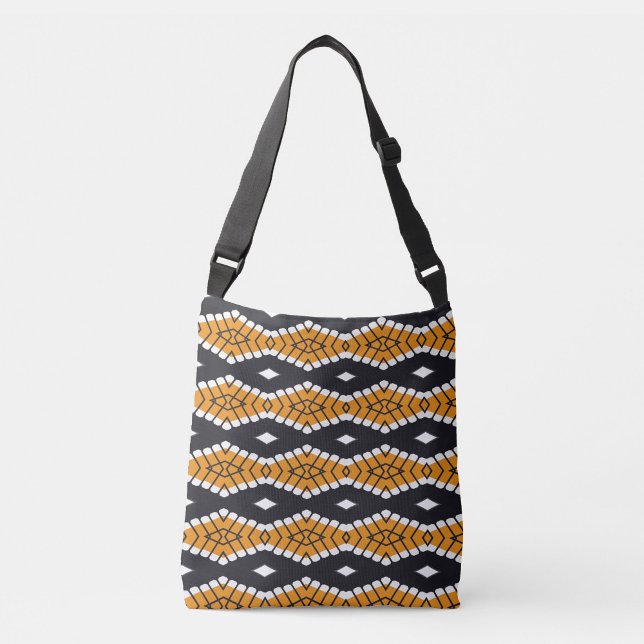 Sac Ajustable Tile Grid Tote  (Bold shoulder bag with tribal-inspired orange, black, and white geometric pattern—style that speaks.)