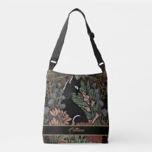 Tiré Sur Mesure Art Nouveau Chat Noir Avec Fleurs