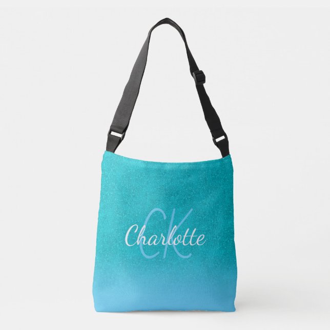 Sac Ajustable Turquoise bleu parties scintillant aqua vert monog (Devant)