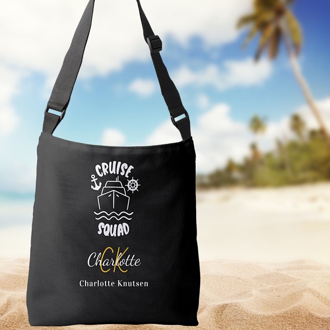 Sac Ajustable Unité de croisière noir blanc nom monogramme initi (Créateur téléchargé)