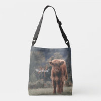 Vache de Highland calvaire herbe d'automne monogra