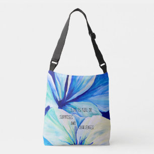 Sac Ajustable Vattenfärgen Pétales Fleur Bleu Perse Mönster