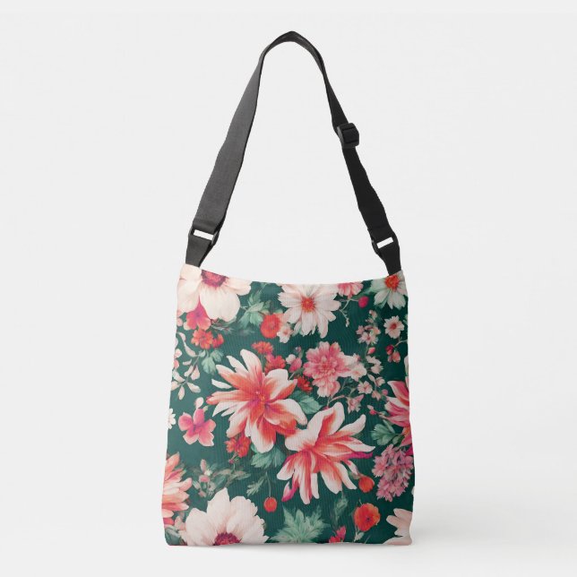 Sac Ajustable Vibrant rose-rouge et Fleurs blanches délicates (Devant)
