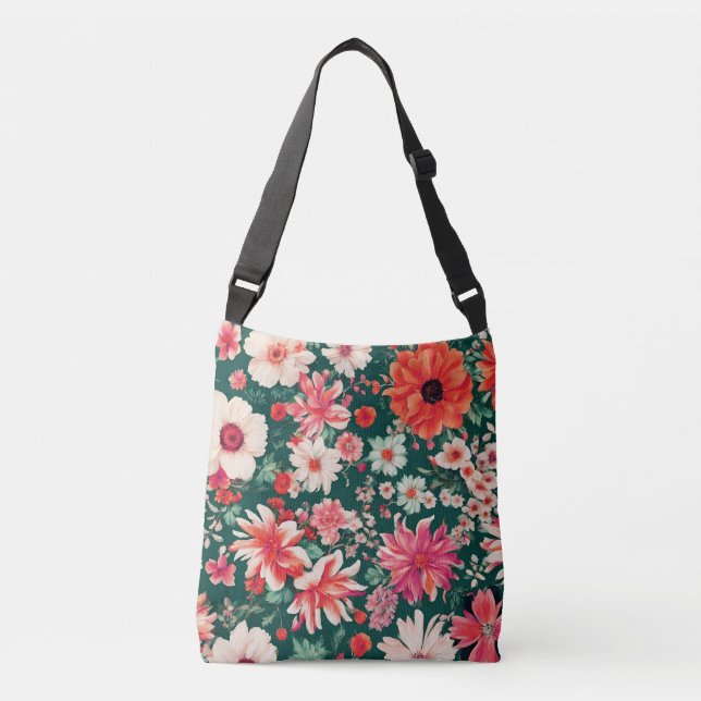 Sac Ajustable Vibrant rose-rouge et Fleurs blanches délicates (Devant)