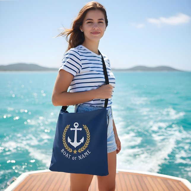 Sac Ajustable Votre nom de bateau Ancre Gold Style Laurel Blue (Créateur téléchargé)