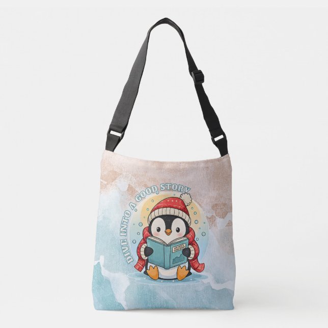 Sac Ajustable Whimsical Reading Penguin Artistic Cross-Body Bag (Devant)